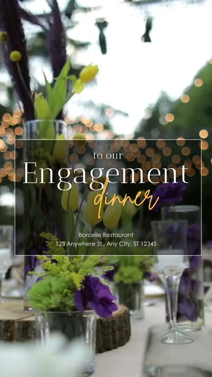 Engagement Dinner Party with floral table setting background. Editable in Canva.