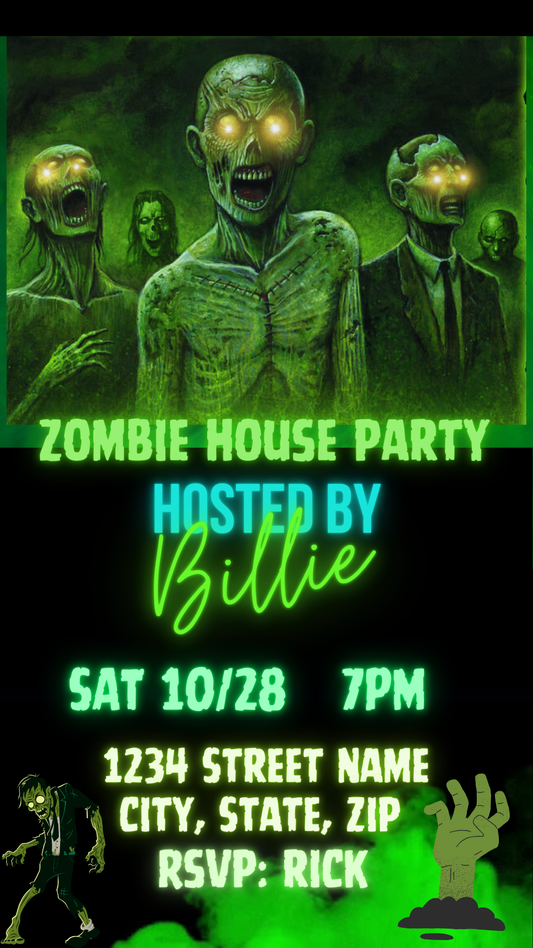 Zombie Invite, Halloween Invite (with sound). Editable in Canva