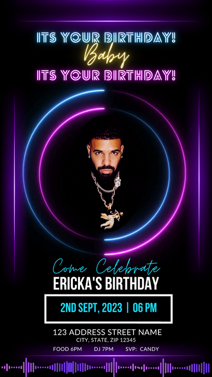 Drake Invite and Video Invite with audio. Drake Inspired. Edit in Canva.