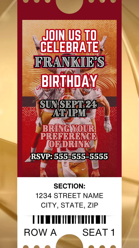 Football Invite, Red and Gold 49ers Inspired with audio. Editable in Canva.