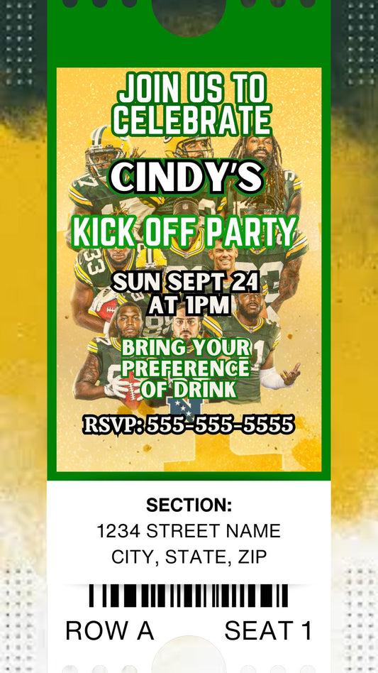 Football Invite, Greenbay Packers Colors Inspired with audio. Editable in Canva.