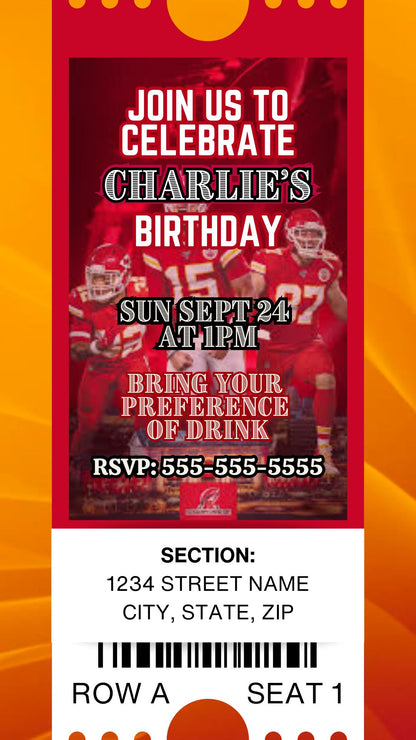 Football Invite, Kansas City Chiefs Colors Inspired with audio. Editable in Canva.