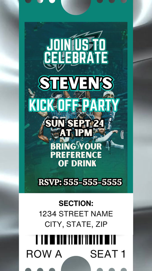 Football Invite, Philadelphia Eagles Inspired with audio. Editable in Canva.