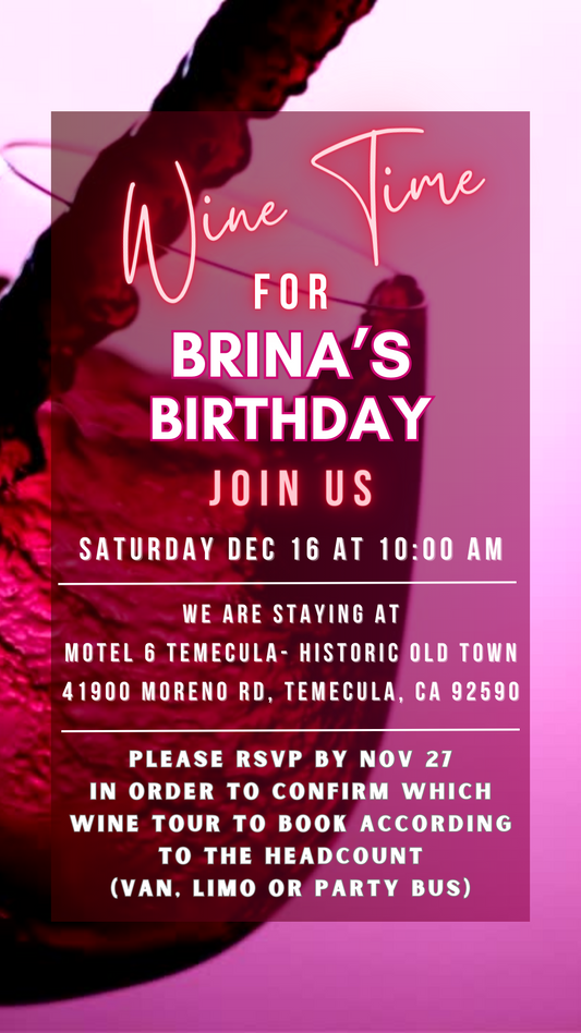 Wine Tasting Birthday Invitation. Destination Birthday. Editable in Canva