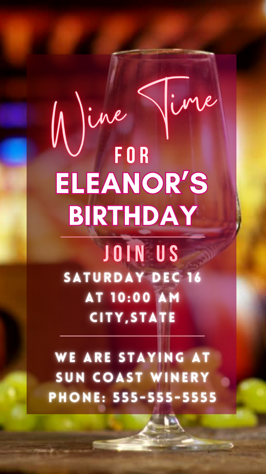 Wine Tasting Birthday (w Audio). Editable in Canva.