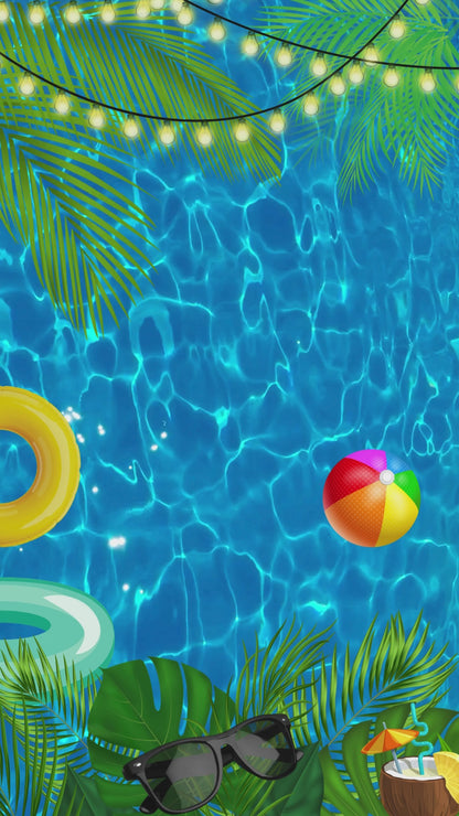 Pool Party Digital Video Invite with music. Editable in Canva.